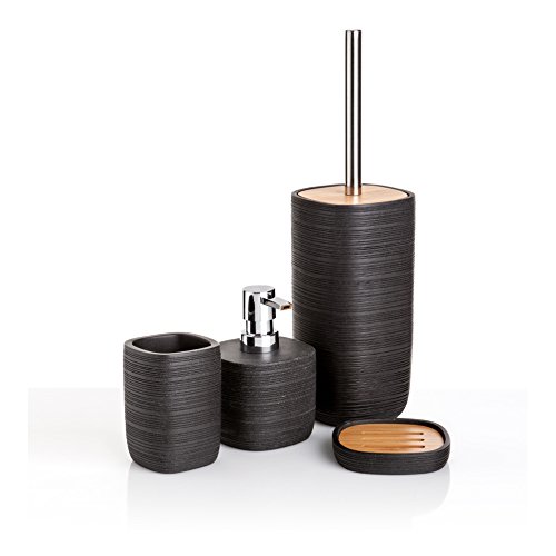 TATAY 6350200 – Seifenspender Aus Hochwertigem Polyresin, Bambu Kollektion, Dunkel Graphit Grau Farbe - 3