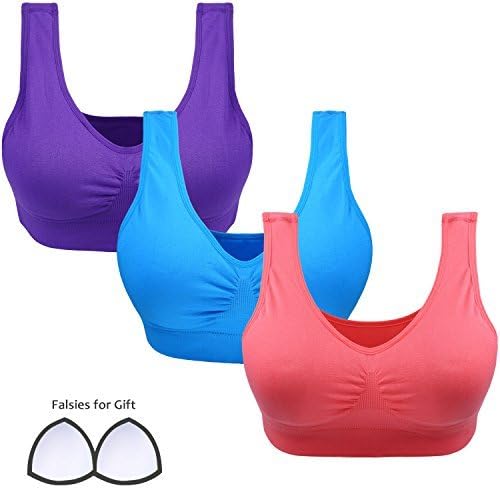 DAS Leben Women Sports Bra Workout and Gym Seamless Yoga Bra Pack of 3 (L, Watermelon red, blue, purple)