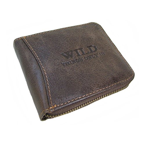 Preisvergleich Produktbild Echtleder Herrenportemonnaie Antikbraun Wallet Rundumzipper