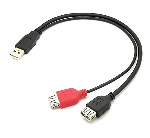 USB 2.0 Y-Kabel - A Stecker - 2x A Buchse 0,30m schwarz / schwarzer Anschluss: Daten + Strom roter Anschluss: Nur Strom