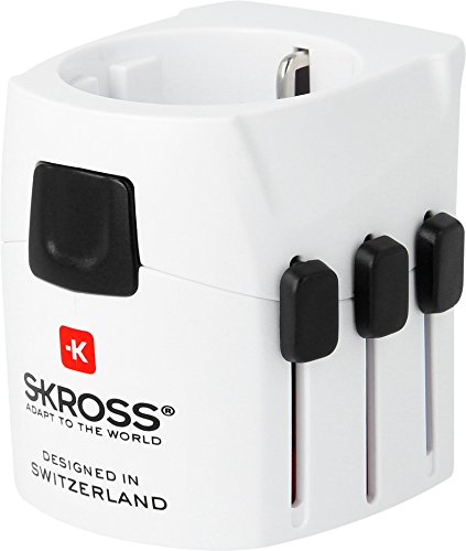 SKROSS PRO Light: 3-Pol-Reiseadapter für Reisende aus Europa (Schuko-Standard) mit patentiertem Länderschiebersystem für Reisen in über 100 Länder (USA, UK, Australien, China, …)