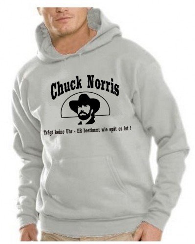 Chuck Norris braucht keine Uhr - er bestimmt wie spt es ist. HOODIE - Sweatshirt m. Kapuze grau, Gr.M