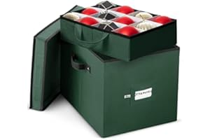 Verahaus Bauble Storage Box, 36 Compartments, 600D Oxford Fabric, Adjustable Dividers for 36 Ornaments (Up to 10cm/4"), Portable with Carry Handles and Removable Tray Lids（Green）