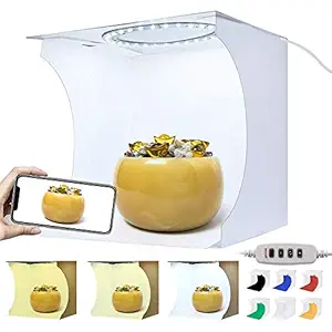 fotoconic Portable LED Light Box Photo Tent with Ring Light, 12 Inch 31cm Dimmable 3200K~6500K Warm White Lighting, 6 Color Backdrop for Product Photography Shooting