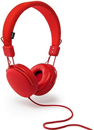 Lightweight Headphones by Urbanz, Noise Isolating On Ear Earphones with Adjustable Headband (Red)
