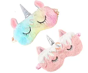 Samvardhan Pack of 2 Cute Unicorn Sleep Mask for Girls Cute Unicorn Horn Soft Plush Blindfold Sleep Masks Eye Cover for Women Girls Travel Nap Night Sleeping