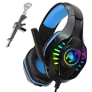 Gaming Headset for New Xbox One PS4 PC Laptop Tablet with Mic, Over Ear Headphones, Noise Canceling, Stereo Bass Surround for Kids Mac Smartphones Cellphone (Blue)