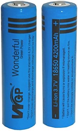 Skytower New Set WPG Wonderful Green Power 2 x 18650 4200mAh 3.7V Lithium Li-ion High Capacity Button Top for UltraFire Cree Head Torch Flashlight Ecigarette E-cig Eliquid Mod Rechargeable Battery (Pair)
