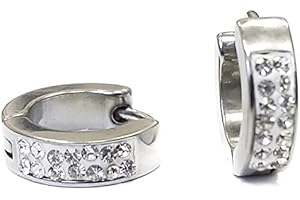 Caprilite Surgical Stainless Steel Crystal Rhinestone Huggie Hoop Earrings Mens Womens