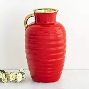 Home Centre Splendid Textured Vase with Handle (Red)