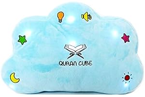 QuranCube QURAN PILLOW – DUA KALIMA SURAH – LIGHT AND SOUND - SOFT & CUDDLY - BEST GIFT FOR YOUR KIDS & FAMILY LEARN QURAN, DUAS FROM EARLY AGE,DUROOD SHARIF,KALIMA ENGLISH DUAS (Blue)