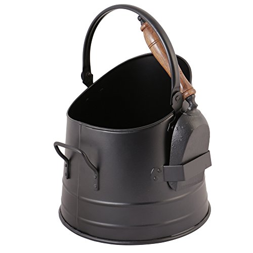 Luxury Antique Style Vintage Edwardian Victorian Style Black Coal Scuttle Bucket with Shovel - Luxury, High Quality Black Iron Scuttle with Wooden Handle Shovel - Ideal for fireplaces, mantelpieces, chimneas and more - perfect accessory for the home this winter - great for housewarmings, christmas, weddings, anniversaries etc - 37cm x 29cm x 30cm