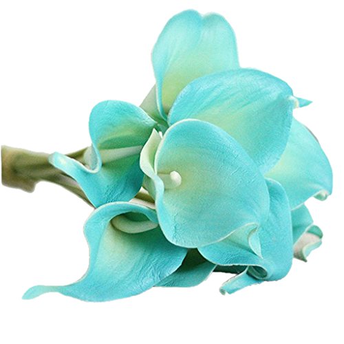 9x PU Künstliche Blume Calla-Lilien Blumenstrauß Hochzeit Blumen Dekor - Blau