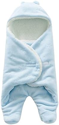 JYSP Baby Sleeping Bag with Hood Super Fluffy Lamb Velvet Anti-Kicking Sleeping Bag Baby Boy and Girls Swaddle Wrap Blanket for Infant Toddlers Newborn (Blue)