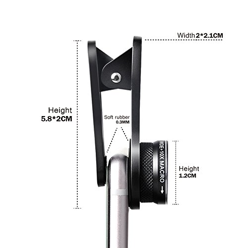 EPCTEK Lente de Ojo de Pez 3 en 1 Fisheye Objetivo de 180 Grados + 0.65X Gran Angular Lente + 10X Macro Lente con 3 Lente Separada para iPhone 6/6s 6 Plus Android Moviles