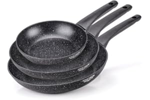 Moneta Formidabile Stone Set di 3 padelle antiaderenti 20-24-28cm, anche per induzione, 100% made in Italy Nero Set 3 padelle 20-24-28cm Nero