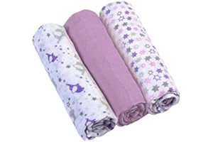 Babyono Pieluchy Muślinowe, Bawełna, Fioletowy, 3 Sztuki