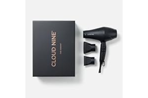 CLOUD NINE The Airshot Hair Dryer | Fast Compact 2000w All Hair Types | Variable Temperature Control Low Mid High | Two Nozzles Included | Anti Static Technology Super Compact Powerful (Black)