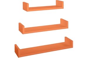 MODULARREDO | CALAMITA Set di 3 Mensole da Muro, Mensole Muro Design, Mensola da Parete, 60x8 p15.5 cm, 50x8 p15.5 cm e 40x8 p15.5 cm, Kit Tasselli Incluso, Arancione - Made in Italy