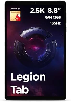 Lenovo Legion Tab Tablet - Display 8.8" 2.5K (2560x1600) 165Hz, Processore Qualcomm Snapdragon 8 Gen 3, RAM 12GB LPDDR5x, Memoria 256GB, Wi-Fi 7, Tablet Android 14 - Eclipse Black