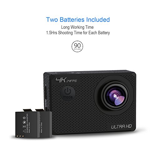 4K Action Kamera, YIPIN Ultra HD Sports Kamera Wifi 24fps 12MP 2,0 Zoll 170 ° Weitwinkel Action Cam Wasserdicht Unterwasser mit 2 Verbesserten Batterien akku und Kostenlose Zubehör Kits - 5