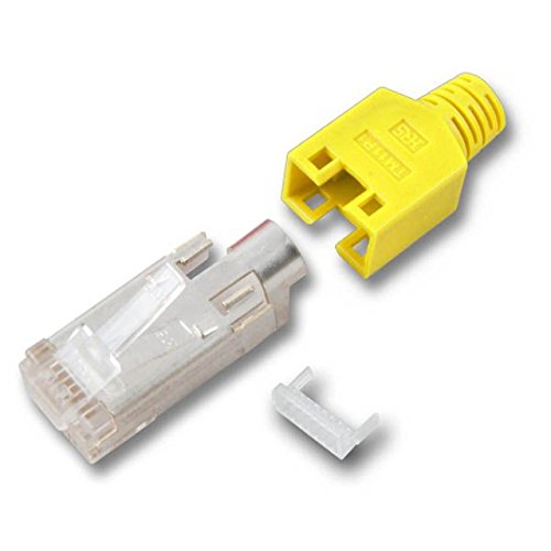 BIGtec 25 x RJ45 Stecker TM11 CAT.5e gelb / Stecker + Tülle + Knickschutz / CAT5 Crimp Stecker