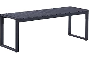 ‎MINGONE Mingone Gartenbank Wetterfest Schwarze Sitzbank Outdoor 2-Sitzer Parkbank Metallbeine Harzauflage Bänke für Gärten im Freien auf Balkonen Terrassen