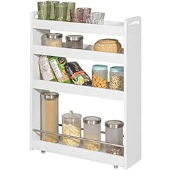 SoBuy NSR01-W Étagère de Niche à roulettes en Bois Tour de Rangement Meuble de Rangement Cuisine Salle de Bain Chariot Placard Alcôve Chariot de Service - 4 Étages Blanc