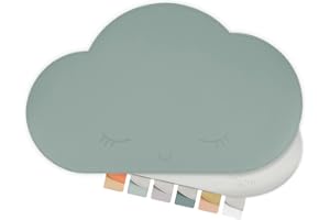 sølmo I Wolke Platzdeckchen für Kinder, 44cm x 0.2cm x 27cm Platzset abwischbar, Leder Design PU - BPA Frei, abwaschbar I Tischset, Platzsets (Petrol/Grey)