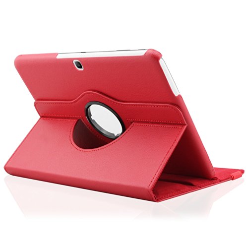 EnGive 360°Drehbares Ledertasche Samsung Galaxy Tab 4 10.1 Hülle (10,1 Zoll) Schutzhülle Case Tasche mit Ständerfunktion Auto Sleep/Wake-Funktion (Samsung Galaxy Tab 4 10.1, Rot) - 2