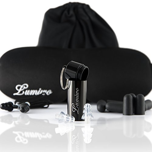 Preisvergleich Produktbild Premiumset • 7x Gehörschutz Ohrstöpsel • Gehörschutzstöpsel für Konzerte, Party, Musik, Schlafen, Festivals, Schiessen • PLUS Schlafmaske Schlafbrille Schwarz • von Lumiwo