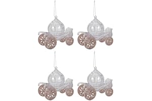 HOMESTREET 4 Stück Märchen Prinzessin Kutsche für Ihren Weihnachtsbaum, Glasoptik Acryl Hängedeko Kutsche mit Glitzer Detail in Blau, Roségold, Champagner oder Silber (Rosegold)