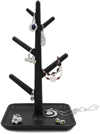 Fowall Jewelry Tree Organizer Rack Display Tower Stand Holder Organizer Dish Tray for Earrings Necklace Ring (Black)