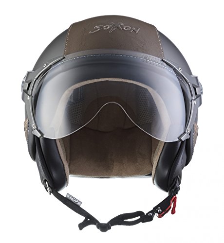 SOXON SP-325-URBAN Bobber Casco Demi-Jet Vespa Vintage Piloto Cruiser, XL (61-62cm), Titanio/Marrón