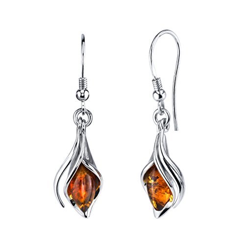 Ultimate Metals Co. pendenti, in argento Sterling, con ambra del Baltico con calla fiore orecchini cognac color 3.8 cm di lunghezza