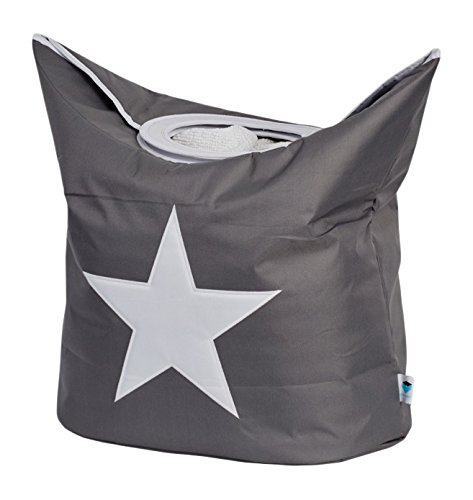 STORE.IT 671985 Wäschetasche, Wäschekorb, Wäschesammler, Aus reißfestem Polyester, grau mit weißem Stern