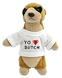 suricata de peluche (juguete) Suricata personalizada de peluche (juguete) con Amo Butch en la camiseta (nombre de pila/apellido/apodo)