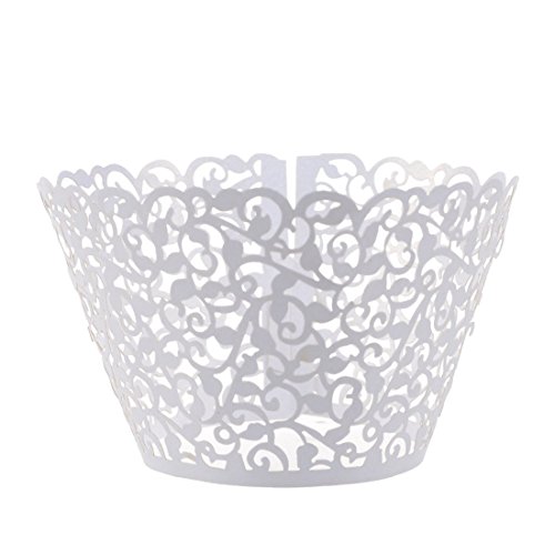 joyliveCY 50pcs Pearly Papier Vine Spitze Cup Cake Cupcake Wrappers Turm Cake Decoration Supplies Weiß