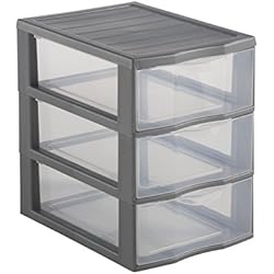 SUNDIS 4549002 Tour de Rangement Format A5 3 tiroirs avec Poignée ergonomique Système d'Arrêt à l'Ouverture, Plastique, Argent