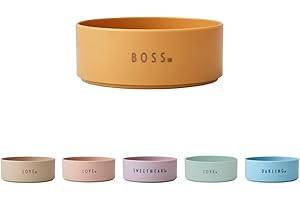Design Letters Mini Favourite Bowl in Tritan for Baby and Children, Mini Boss (Mustard) - BPA Free & BPS Free, Cute Words Printed on Front and Back, Drop Safe, Dishwasher Safe