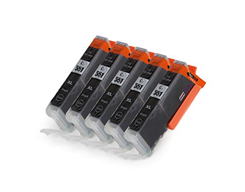5er Set Druckerpatronen kompatibel zu Canon CLI-551BK XL / photoschwarz / geeignet für CANON Pixma iX6850 / iP7250 / iP8750 / MG5450 / MG5550 / MG6350 / MG6450 / MG7150 / MX725 / MX925