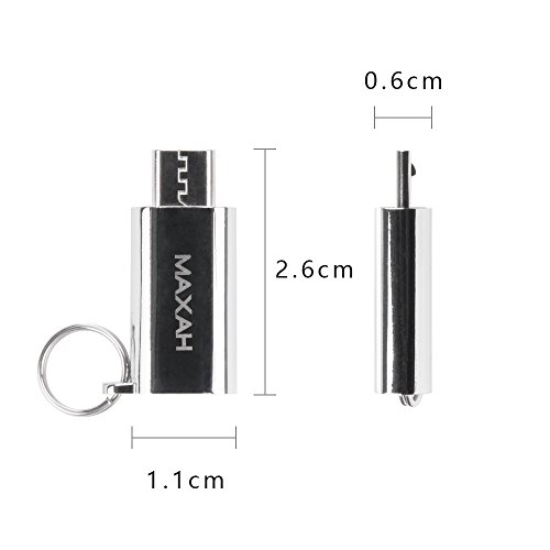 Micro USB auf TYPE C Adapter,MAXAH Type C Konverter Adapter Aluminium-Legierung Gehäuse,mit Schlüsselring 2er Set (Silber) - 2