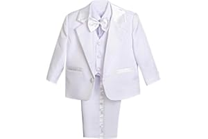 Lito Angels Baby Boy Formal Suit, 5 Pieces Set Wedding Christening Baptism Outfit (Blazer, Shirt, Waistcoat, Trousers, Bow Tie) Ivory/White/Black/Royal Blue