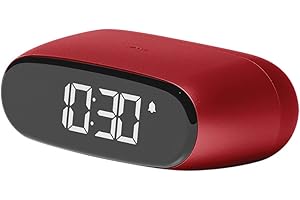 Lexon MINUT - Mini sveglia compatta con display LCD VA Pure Black, controllo touch, funzione snooze e retroilluminazione, batteria ricaricabile, finitura in alluminio - rosso scuro