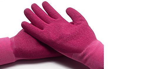 Gartenhandschuhe Arbeitshandschuhe Handschuhe Rutschfeste Montagehandschuhe Nahtlos mit Vollfinger Latexkratzer Beschichtung, 1 Paar,Größe:9(L) Pink - 3