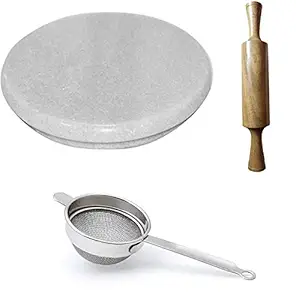SAMEER SALES White Marble Roti Roller/Chakla Belan/Rolling Pin Board/Roti Maker/Phulka Maker/Chapati Maker chakla/Stainless steel chani/Tea chani/Tea filter/stainer for kitchen/ (9Inch)