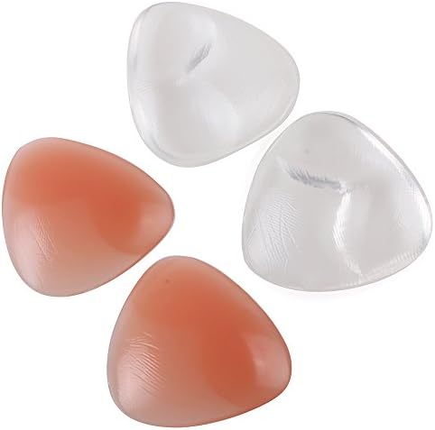 OUFLY Triangle 3D Thicken Silicone Adhesive Inserts Bra Pads Chicken Fillets Breast Enhancers for Bras Swimsuits Bikini Wedding Dress , Suitable for A, B, C , D Cups , 1 Pair Nude + 1 Pair Transparent