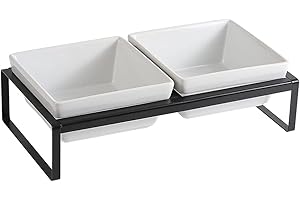 HCHLQLZ Ciotole per Cani Rialzate in Ceramica - Doppia Ciotola Cane Taglia Media - Ciotola per Cani con Supporto - 2 × 1000 ml