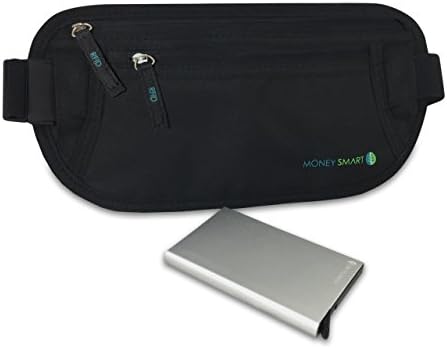 Money Smart (Pack of 2) Money Belt Plus A Card Holder, 1 Slim Adjustable RFID Blocking Travel Belt and 1 Aluminium Card Case