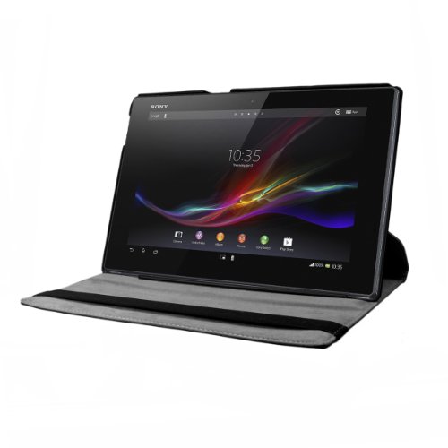 3in1 Set: kwmobile Hülle für Sony Xperia Tablet Z – 360° Standfunktion Case Tablet Schutzhülle Kunstleder – Smart Cover Tabletcase Schwarz + Folie, kristallklar + Stylus, Schwarz - 8